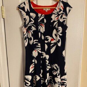 Robbie Bee Women's Knit Dress Floral Fit Flare Navy White Red Size Medium